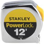 Tape Measure: 12' Long, 1/2" Width, Yellow Blade - Inch Graduation, Silver Case