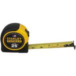 Tape Measure: 25' Long, 1-1/4" Width, Yellow Blade - 1/16" Graduation, Inch Graduation, Black & Yellow Case