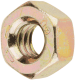 Hex Nut: 1/4-20, Grade 8 Steel, Yellow Zinc Dichromate Finish - Right Hand Thread, 7/16" Across Flats