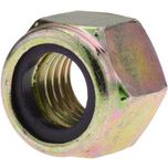 Hex Lock Nut: Insert Lock, Nylon Insert, 5/8-11, Grade 8 Steel, Yellow Zinc Dichromate Finish - 49/64" High, 15/16" Width Across Flats, Right Hand Thread