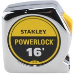 Tape Measure: 16' Long, 3/4" Width, Yellow Blade - Inch Graduation, Silver Case